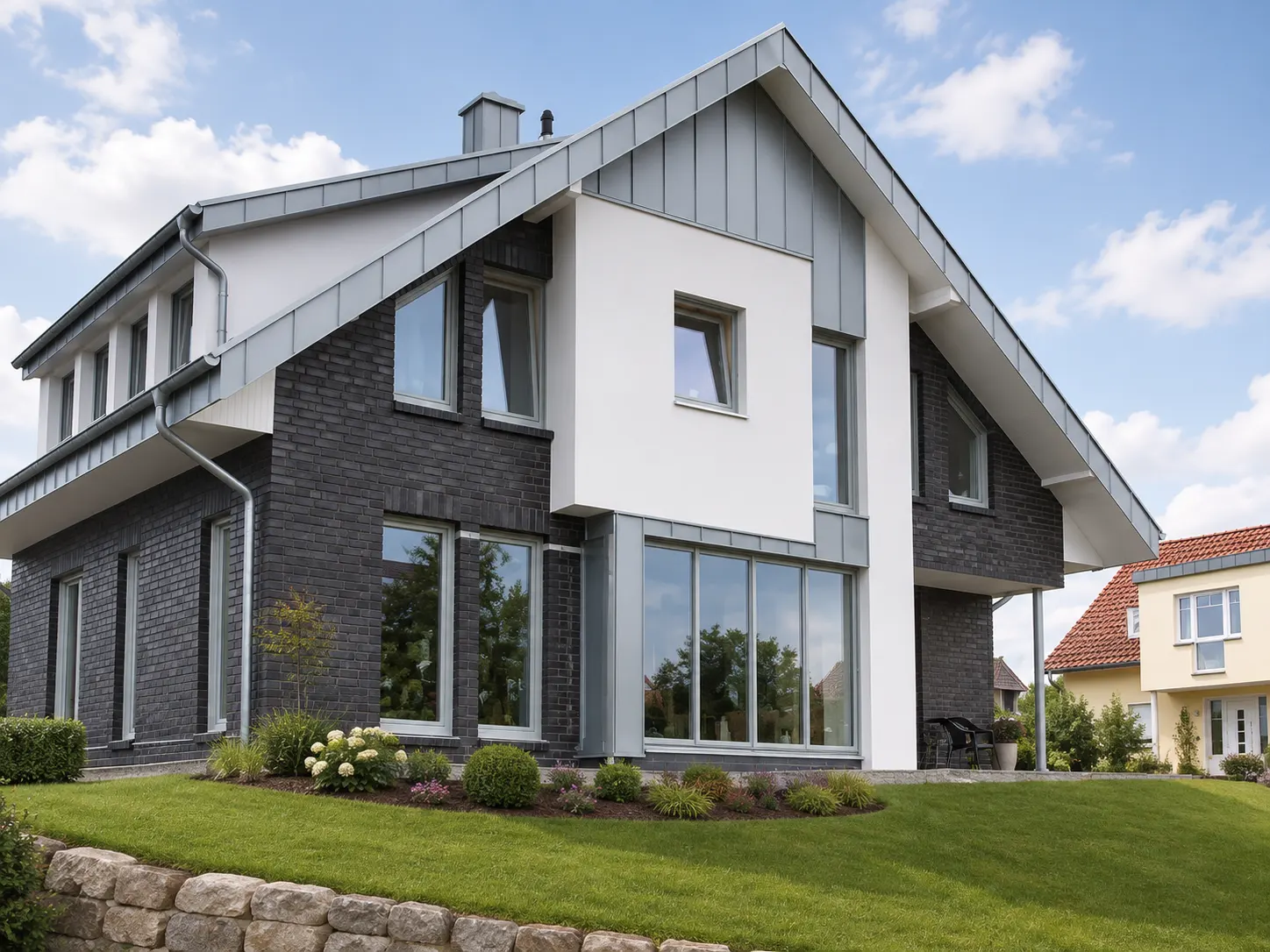 Geöffnete Tür, Blick in ein lichtdurchflutetes Architekturbüro mit Zeichentisch und Regalen
